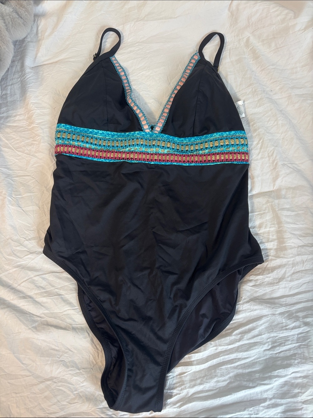 La Blanca Black One-Piece Swimsuit with Turquoise and Pink Trim